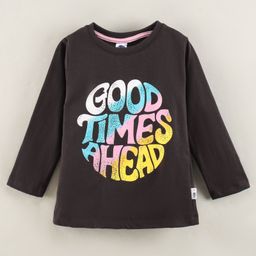 Teddy Cotton Knit Full Sleeves T-Shirt Text Print - Charcoal Black-image-101