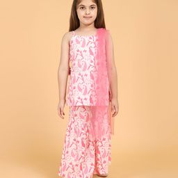 Piccolo Sleeveless Paisley Batik Kurta & Sharara With Dupatta - Pink-picture-32