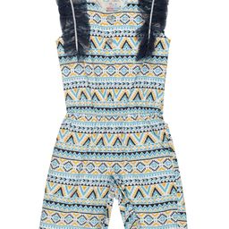 Young Birds Sleeveless Aztec Geometric Motif All Over Printed Jumpsuit - Blue-image-34