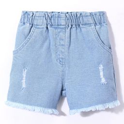 Kookie Kids Cotton Lycra Shorts with Tearing Detailing- Light Blue-image-96