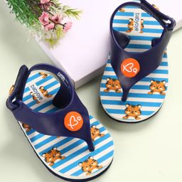 Babyoye Flip Flops Tiger Print & Applique Velcro Closure - Blue-image-69