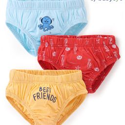 Babyoye Eco Conscious 100% Cotton With Antibacterial Finish Briefs Text Print Pack of 3 - Red Blue & Yellow-picture-17