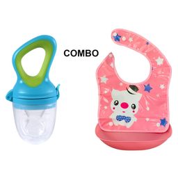 Ortis Waterproof Bibs & Silicone Food Nibbler - Blue  (Color and Design May Vary)-image-12