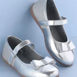 Pine Kids Ballerinas with Velcro Closure & Bow Applique - Silver-picture-34
