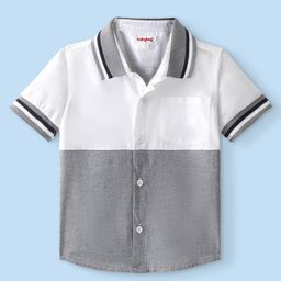 Babyhug 100% Cotton Knit Half Sleeve Cut & Sew Shirt With Solid Colour - White & Grey-image-35