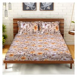 Kuber Industries Glace Cotton Flower Print Double Bedsheet With 2 Pillow Covers,90x108,(Light Brown)-picture-28