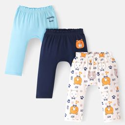 Doodle Poodle 100% Cotton Interlock Knit Full Length Diaper Leggings Bear Print Pack Of 3 - Multicolor-image-18