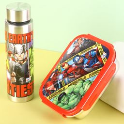 Avengers Zenith Combo Steel Lunch Box & Slim Steel Water Bottle 350 ml - Multicolour-image-1