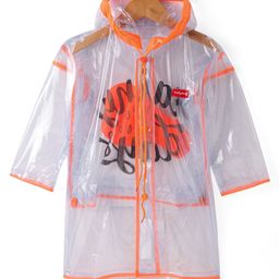 Babyhug Full Sleeves Below Knee Length Transparent Raincoat Rainy Day Print - Neon Orange-image-59