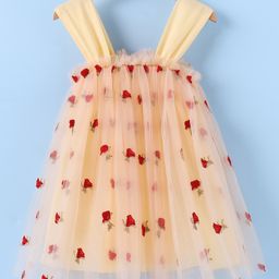Kookie Kids Sleeveless Floral Embroidered Party Frock - Beige-image-32