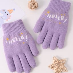 Pine Kids Woollen Gloves with Text Design - Lavender-image-61