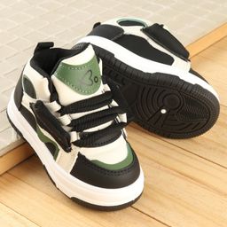Babyoye Slip On Sneakers with Lace Up Closure - Black-image-27