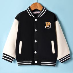 Kookie Kids Full Drop Shoulder Sleeves Bomber Jacket with Text Patch - Black-image-96
