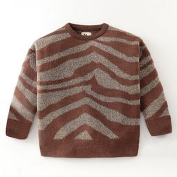Yellow Apple Knitted Full Sleeves Pullover Sweater with Striped Design - Brown-image-33