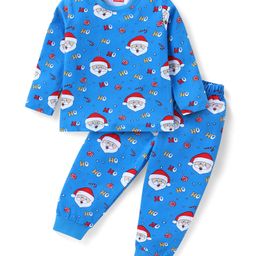 Babyhug Cotton Knit Full Sleeves Night Suit With Santa Claus Print - Blue-image-57