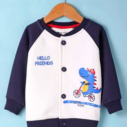 Bodycare Fleece Knit Full Raglan SleevesBomber Jacket with Dino Print - Blue & White-image-85