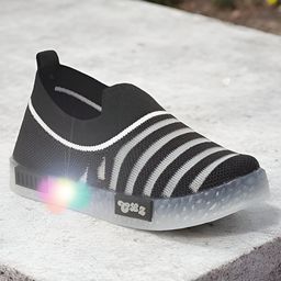 Lil Lollipop Mesh Detailed Striped Slip On LED Shoes - Black-image-79