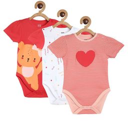 MINI KLUB Cotton Knit Half Sleeves Heart Printed & Striped Onesies - Multi Colour-image-8