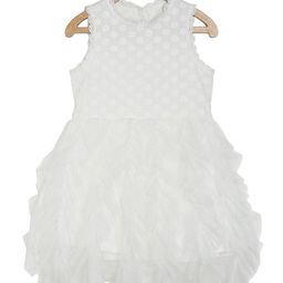 MINI KLUB Cotton Knit Sleeveless Floral Embroidered Lace Embellished Ruffle Detailed Dress - White-image-49