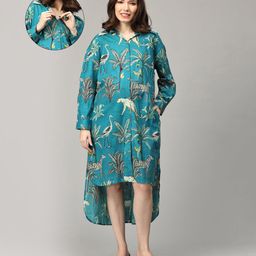 The Mom Store Cotton Full Sleeves Animals Printed High Low Maternity Dress With Nursing Access - Multi Colour-image-28