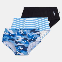 Plan B Cotton Elastane Pack Of 3 Striped & Camouflage Printed Briefs - Blue & Black-image-48