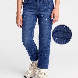 Arias Denim Full Length Washed Jeans With Stretch & Rhinestones Arias Denim Full Length Jeans With Stretch & Rhinestones Detailing - Blue - Blue-image-41