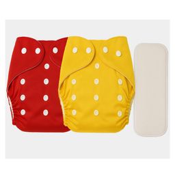 Sparkle Joy Free Size Reusable Cloth Diaper With Insert Pad 2 Pcs Diaper With 1 Pcs Insert Pad - Red & Yellow-4