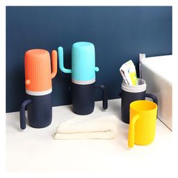 COZY VIBES Creative Cactus Design Brush Toothpaste Holder Cup Simple Toothbrush Cup, with Handle, Bathroom Tumbler, Bathroom Accessories - PACK OF 1 - COLOR MAY VARY-picture-8