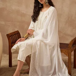 Anouk Women Floral Embroidered Round Neck Thread Work Kurta with Trousers & Dupatta-picture-15