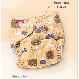 Babyhug Free Size Reusable Cloth Diaper with 2 Smart Dry Inserts Combo Bear Faces Print- Mustard Yellow image 2
