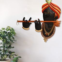 TOUGHCRAFTS Black Metal Flute Krishna Wall Decor-image-85