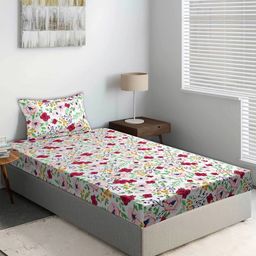 Aura Red & White 250 TC Single Bedsheet with 1 Pillow Cover-2.28m x 1.52m-image-39