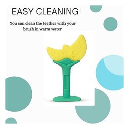 Enorme Silicone Moon Shape Yellow Teething Soft Teether and Round Shape BPA Free Silicone Bell Teether Ring for Babies image 4