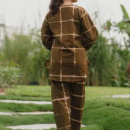Zeyo Checked Round Neck Long Sleeves Top With Trouser image 3