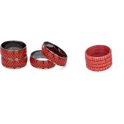 1ST TIME Set Of 8 Red Alloy Artificial Stones & Beads Antique Bangles-picture-26
