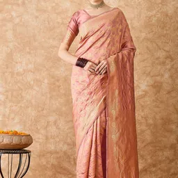 DEVATITHI Ethnic Motifs Zari Silk Blend Banarasi Saree-image-9