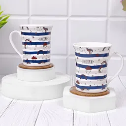 UPC White & Blue Printed Ceramic Glossy Mugs Set of Cups and Mugs-8
