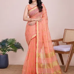 AMRUTKALA SAREES Checked Woven Design Zari Saree-19