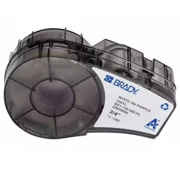 BRADY Continuous Label Roll Cartridge 3/4 inch x 21 ft Autoclavable Vinyl White on Purple for Indoor/Outdoor, 20XW95-68