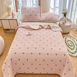 JC HOME Pink & Brown Printed Cotton Double Bed King Cover With Pillow Covers-image-27