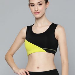 Alcis Black & Yellow Colourblocked Bra Lightly Padded-picture-56