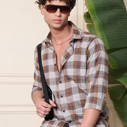 THE BEETEL HOUSE Men Spread Collar Tartan Checked Cotton Casual Shirt-picture-44
