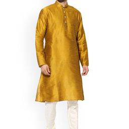KISAH Men Yellow Solid A-Line Kurta-image-63