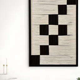 Home Centre Corsica String Black & Beige Textured Wood Decorative Wall Decor-13