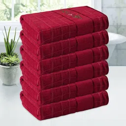 Kuber Industries Red 5 Pieces Striped 260 GSM Bath Towels-15