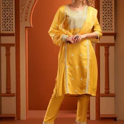 Bani Women Ethnic Motifs Embroidered Thread Work Straight Kurta With Palazzos & Dupatta-picture-16