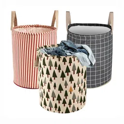 Aura 3Pcs Maroon & Grey Printed Cotton Foldable Laundry Bag With Handle - 60 L-9