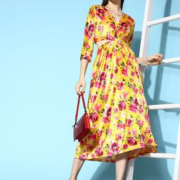 SASSAFRAS Women  Yellow Floral Cut It Off Dress-image-55