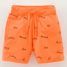 Grab It Shorts With Drawstring Text Print - Orange-image-89
