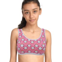 D'chica All Over Cat & Heart Printed Sports Bra - Pink-image-91